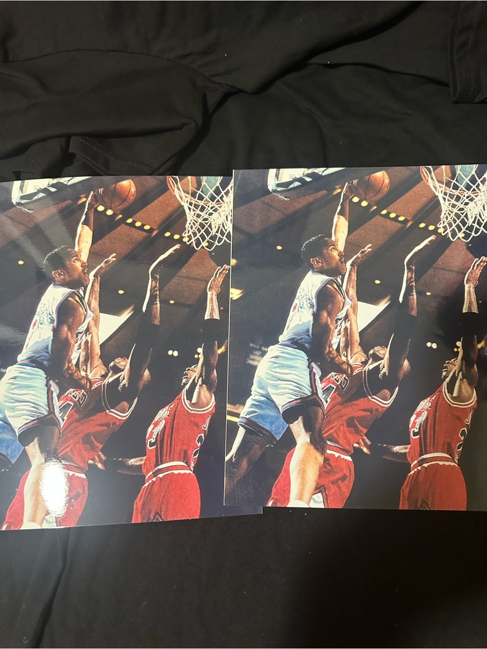 Vintage Basketball Action Art Print lot of 2 John starks dunks over Jordan 8x10
